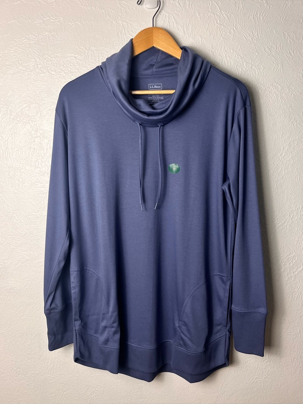 L.L. Bean Tunic Cowl Neck Pullover Sweatshirt Womens Large Indigo Supima Cotton